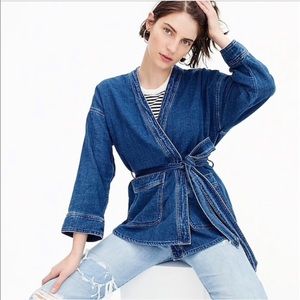 J-Crew Drapey Indigo Wrap Jacket Pocket